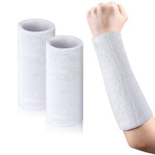 2 Pcs 9 Inch Long Wristbands Sweatbands White Large Sweat Bands Wristbands Wr...