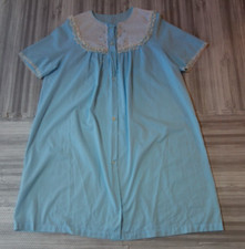 Vintage Lorraine House Coat Robe Aqua Blue Size Medium Lightweight