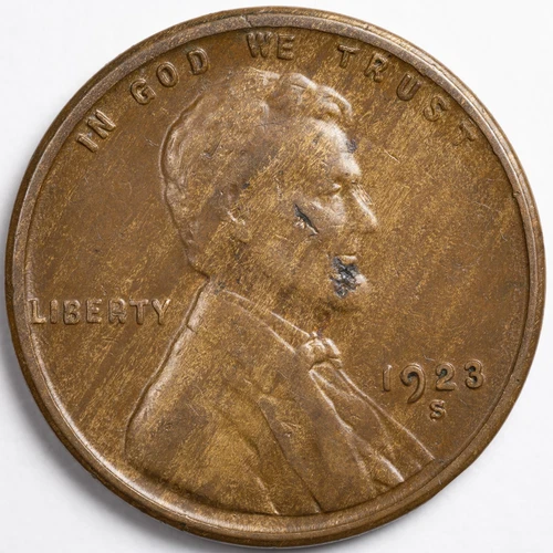 1923-S Lincoln Wheat Penny Cent Extremely Fine (XF) Details--Damaged #2