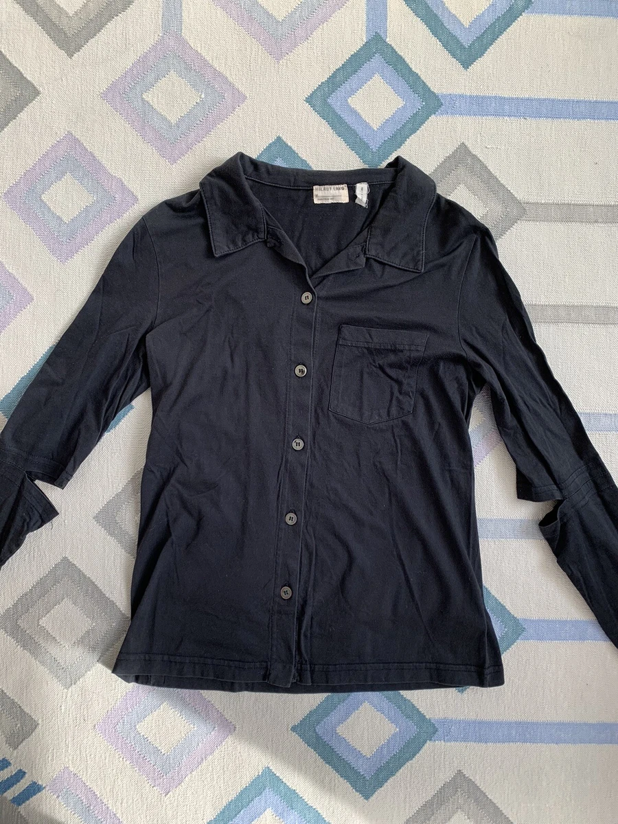 Vintage HELMUT LANG 90s Black Cotton Slit-Sleeve Button-Down Blouse Top XS