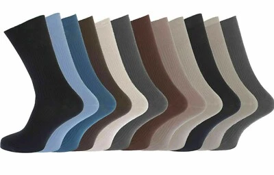 100% Cotton Men's 12 Pair Non Elastic Big Foot Cotton Rich Design Socks UK 10-13