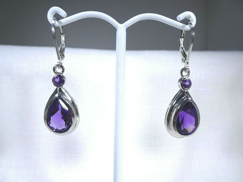 5.62 ct Natural Purple African Amethyst Solid Sterling Silver Leverback Earrings