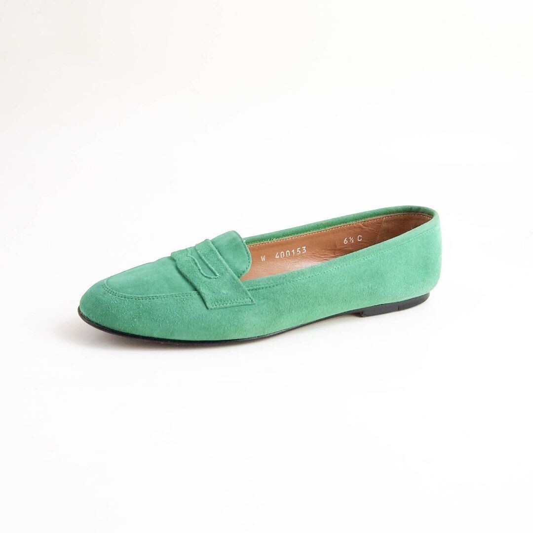 Ralph Lauren Penny Loafers Green Suede Womens Shoe Size EU 37 US C