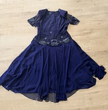 Vintage Scala Blue Floral Beaded Embroidered Mesh Dress 2X
