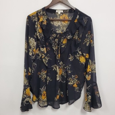 Skylar Jade Womens Dark Floral Fair Grunge Sheer Top Size L Black Witchy Artsy
