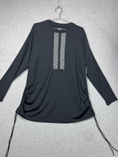 Lands End Black Embroidered Rash Guard Swim Top Ruched Tie Side UV Protection 1X