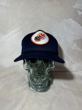 VTG 50 Paint Patch Trucker Hat Navy Blue Flat Brim Mesh Dome YoungAn Snapback