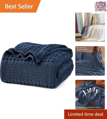 100% Cotton Waffle Weave Blanket - Queen Size, Soft & Breathable All-Season Luxe