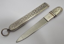 NICE CLEAN DECORATIVE ENGLISH VINTAGE SOLID STERLING SILVER CASED NAIL FILE