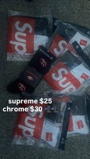 Supreme Men s Crew Socks Logo Pattern White/Red/Black Size 6-12 New