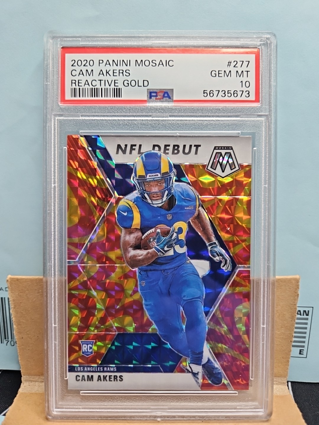 2020 Panini Mosaic Cam Akers NFL Debut Reactive Gold Prizm RC #277 Rams Psa 10