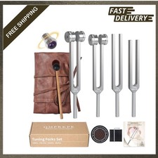 Sound Healing Tuning Forks Set 128Hz 136.1Hz 256Hz 384Hz Crystal Base Mallet