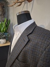      Chaps Mens Wool Sports Coat 44L Blue Houndstooth 2 Button