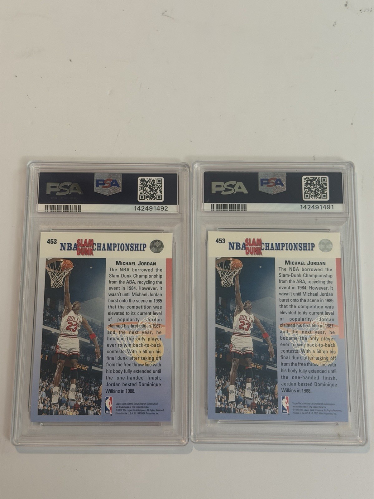PSA 9 Michael Jordan 1992-93 Upper Deck In Your Face 453 Error Champ in 85 & 90 view 2