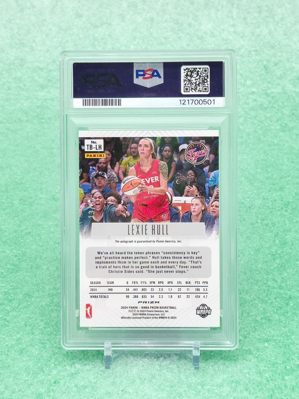 2024 WNBA Panini Prizm Throwback Sig. Lexie Hull Teal Auto /35 PSA 9 as1a view 2