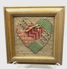 Heart Needlepoint Picture in Wood Frame 7 X 7