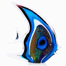 DOVDOV Hand Blown Glass Fish Sculpture, Blue and Colored Glass Fish Decoratio...