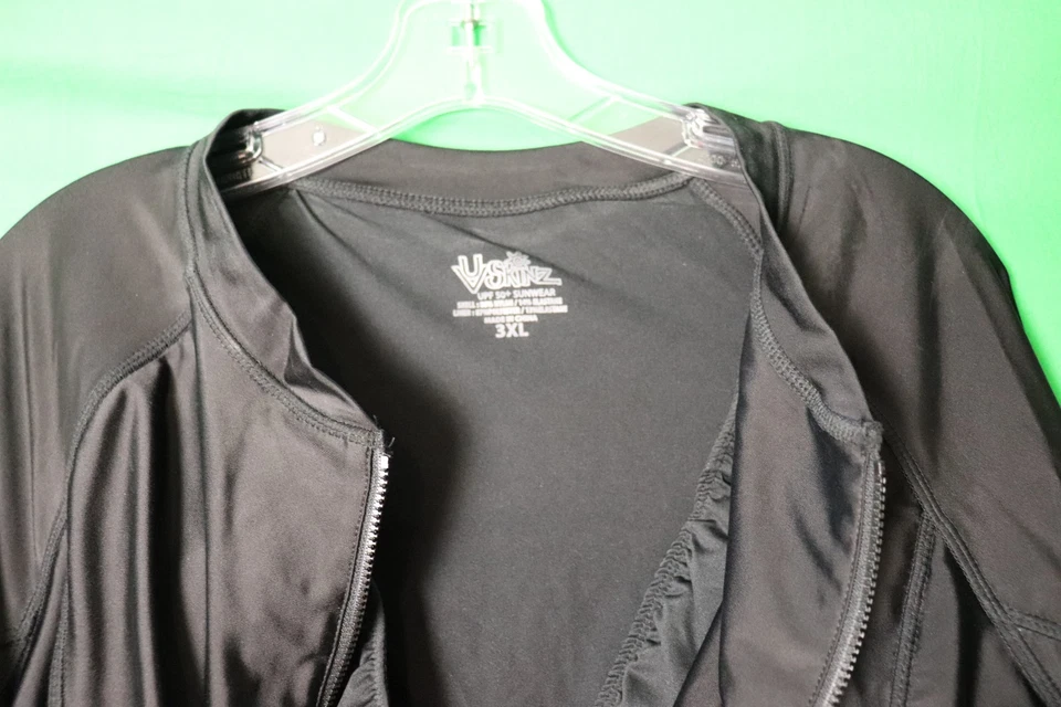 Traje de baño UV Skins negro manga larga 1 pieza sujetador incorporado cremallera frontal talla 3X (b678) Foto 3 de 4