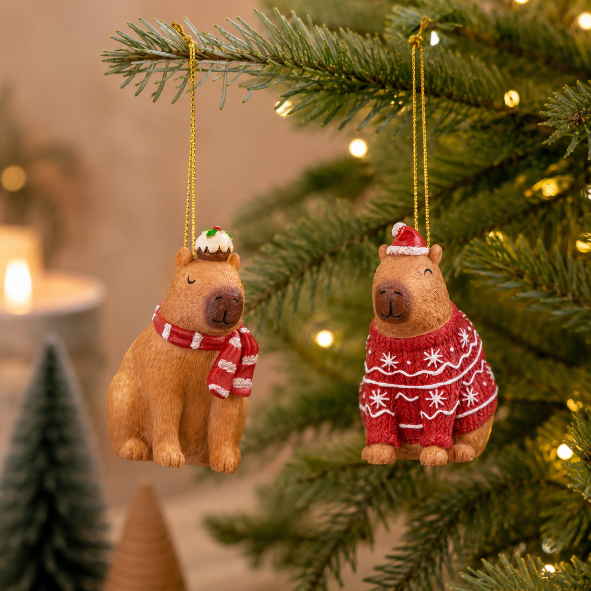 Sass & Belle Capybara Christmas Tree Decorations Set of 2 Novelty Festive Decor