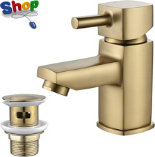 Basin Tap Square with Waste, Small Single Lever Bathroom Sink Mixer Taps, One Ho