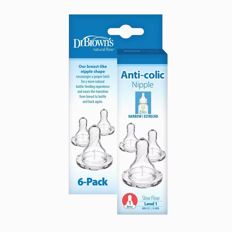 Dr. Brown’s Natural Flow Level 1 Narrow Baby Bottle Silicone Nipple Pack of 6