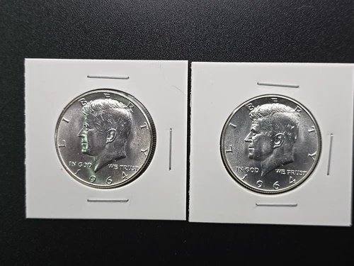 1964-P - -  LOT OF 2 AU KENNEDY HALF DOLLARS 90% SILVER-- B-103