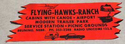 BRUNING NEBRASKA HISTORIC  ''Flying Hawks Ranch'' Souvenir  Orange Bumper Sticker