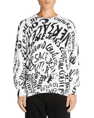 Versace Jeans Couture Regular Fit Logo Print Sweater Men's M White/Black L/S