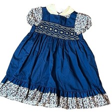 Vtg Girls 1980s Winnie The Pooh Dress Size 6 Blue White Ruffle Floral Sears