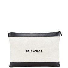 Balenciaga Navy Clip M 373834 Beige Schwarz Canvas Leder Handtasche Vintage...