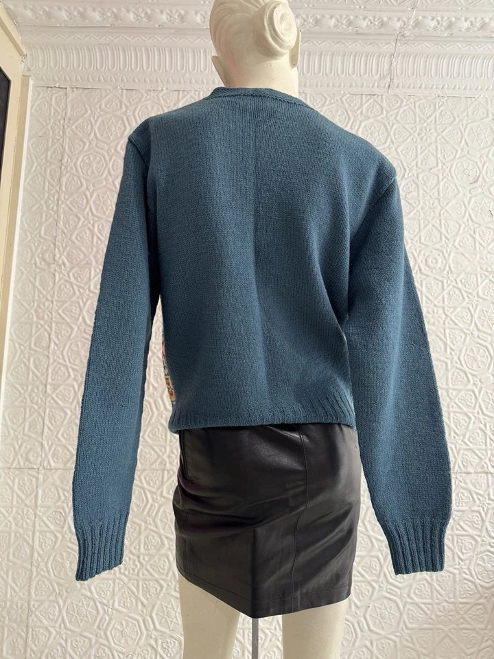 Cárdigan de lana noruego vintage de mediados de siglo-tejido-pesado-invierno-Husfliden-azul-M Foto 4 de 4