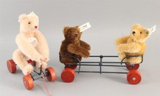 3 Vintage German Steiff Museum Collection Limited Reissue Teddy Bear Pull Toys