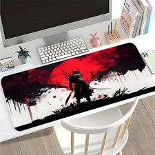 1pc Katana Bright Red Moon Design Mouse Pad, Gaming Keyboard Table Pad, Black
