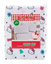 Hello Kitty Christmas FULL Size Cotton Sheet Set  Christmas Tree Mistletoe Gift
