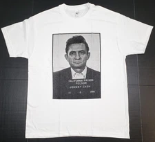 JOHNNY CASH T-shirt Distressed Mug Shot Tee 100% Cotton Men's White New