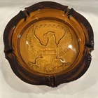 Extra-Large Federal Eagle Amber Glass Ashtray Vintage 10 in diameter 1 flaw
