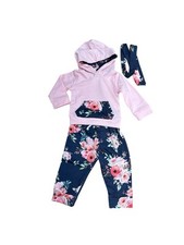 3-6mo Girls Pink Floral Hoodie Sweater And Pant Set Cute Kids