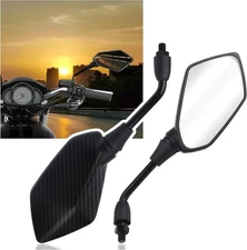 2PCS Motorcycle Mirrors with 8mm & 10mm 12.20x3.71x2.23 inch, Carbon Fibre 