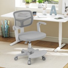 Child Computer Desk Chair w/Armrest & Footrest-Grey