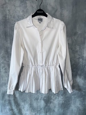 LOLA MAY White Super Soft Pleat Elegant Classy Long Sleeve Button Shirt Top UK 8