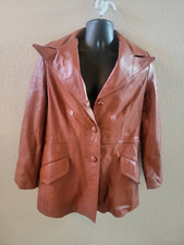 Gole't Original Women's Brown Leather Vintage Button-up Blazer Jacket Size Large