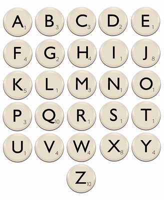 26x Scrabble Buchstaben 25 mm / 1 Zoll D Pin Button Anstecker