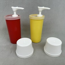 Vintage Tupperware Ketchup and Mustard Pump Dispensers Set Complete with Lids