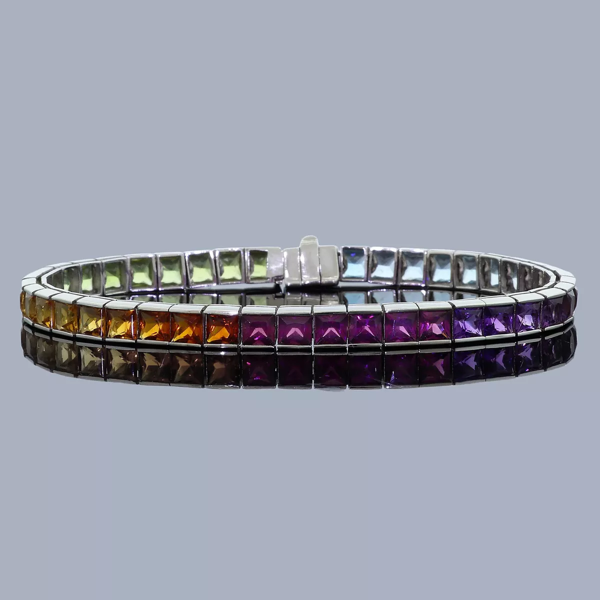 H Stern 18k White Gold Rainbow Multi Colour Gemstone Tennis