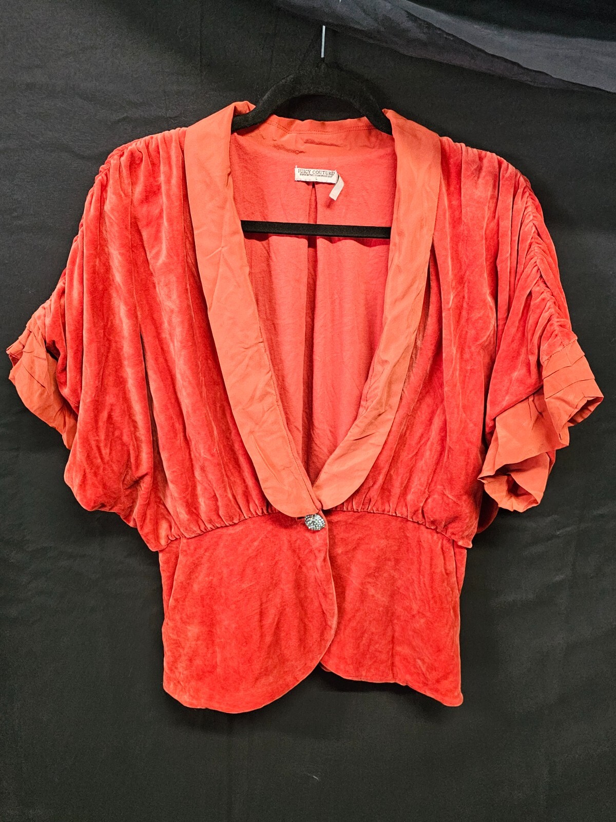 Juicy Couture Y2K style orange velvet blazer with dazzling single button