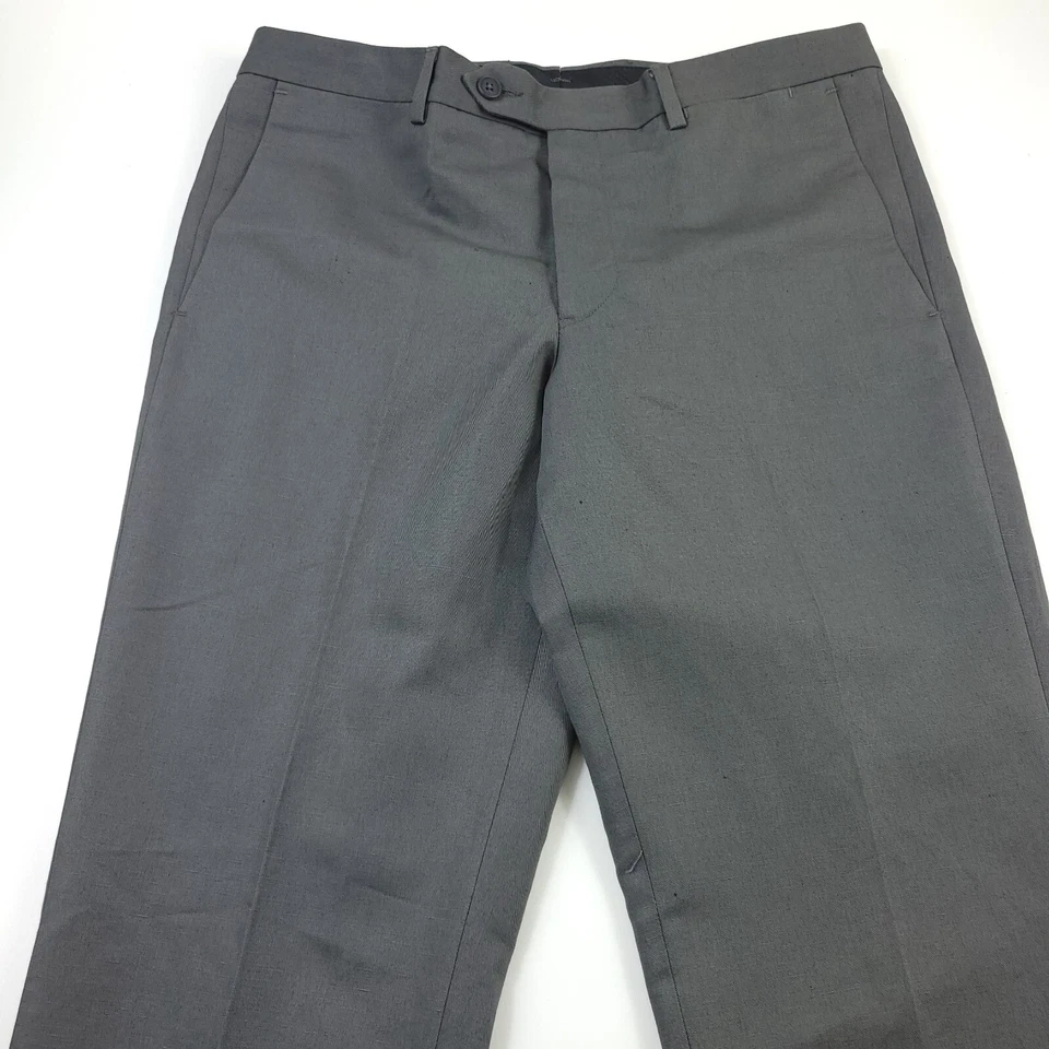 $178 Pantalones de vestir Bloomingdales gris algodón y lino ajustados para hombre 38R Foto 4 de 4
