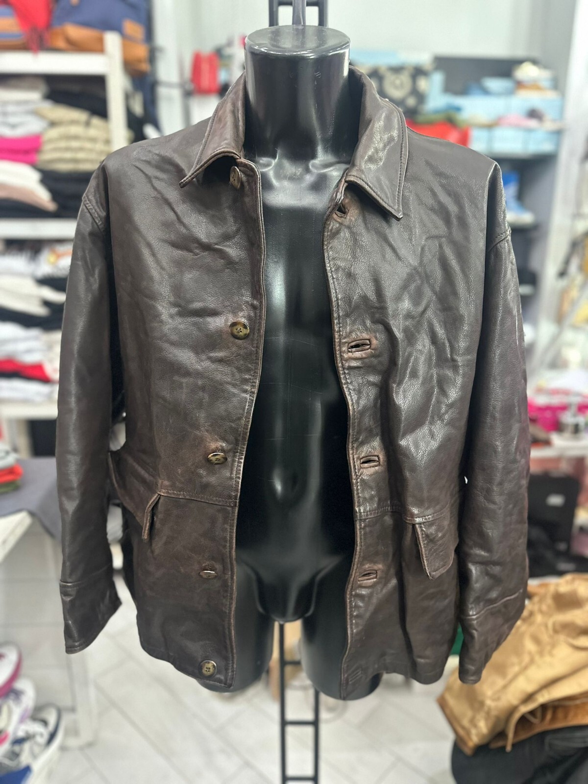 Men's Brown Genuine Leather Jacket Size 52 LLV834