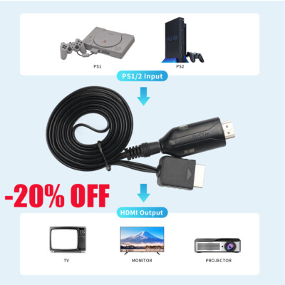 PS1 To HDMI Adapter Cable For Sony PlayStation 1 & PS2 - 3.3ft Audio Video Converter