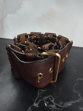 Prada Brown Leather Wide Belt with Large Gold Buckle Sz 36/90