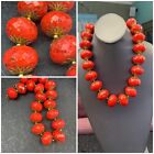 Vintage Boho Chunky giant red Lucite beaded statement necklace 18 inches